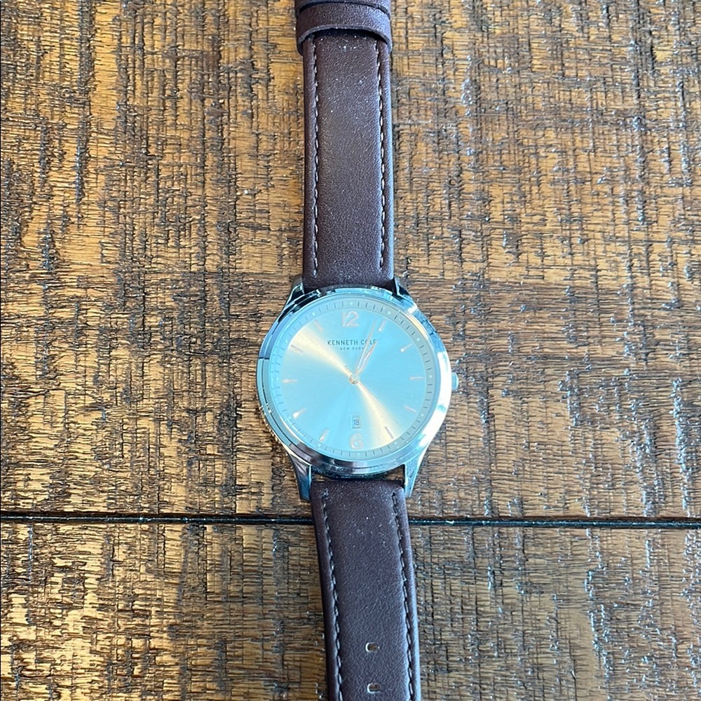 New Kenneth Cole Brown Leather Strap Watch with Silver Dial